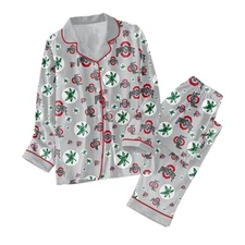 Ohio State Buckeyes Football Button Down Pajamas Set   MAITM 10009