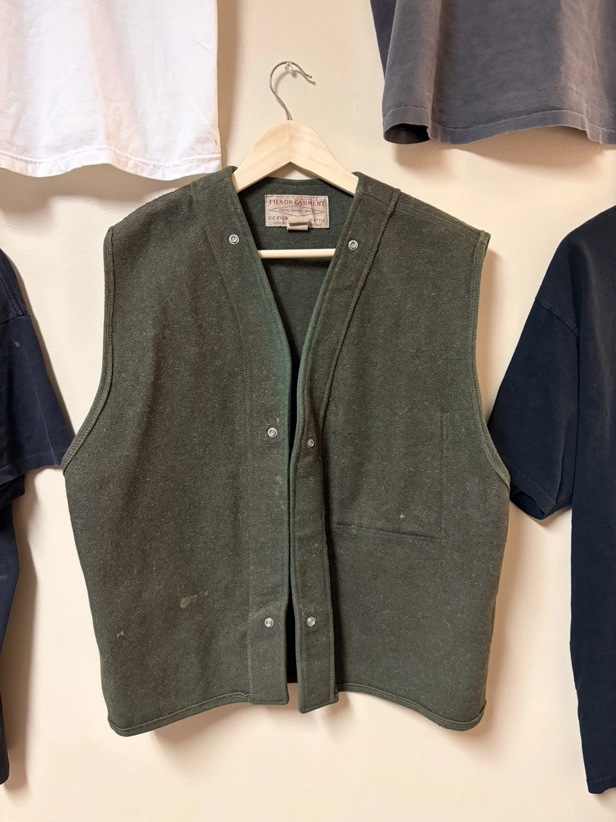 Rare Vintage CC Filson Jacket Liner Vest Wool Outdoor Hunt Shooting Green 42”