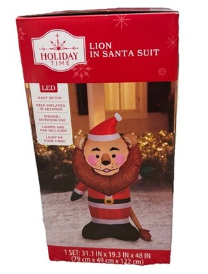 Holiday Time Lion In Santa Suit 4 Ft Christmas Airblown Inflatable LED NEW!