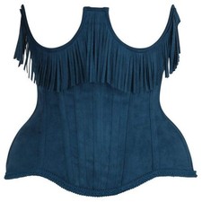 Daisy Corset Top Drawer Steel Bone Blue Suede Underwire Underbust Cincher Fringe