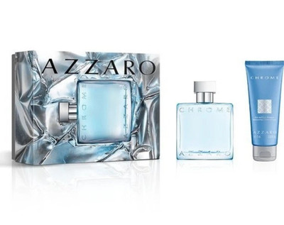 AZZARO CHROME 2 Pc Gift Set EDT 50ml Spray + 75ml Body Shampoo Men NIB