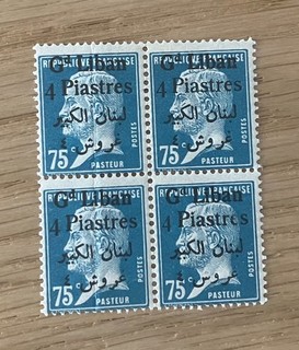 Lebanon Liban 1924 Grand Liban Pasteur 4 Piastres Block of 4 MNH Fold
