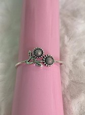 Sterling Silver Oxidized Sunflower Plain Ring Size 9 Face Height-7.8mm