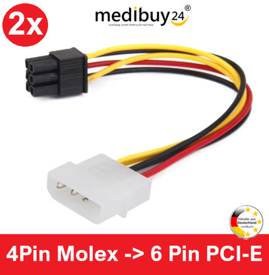 2x 4 Pin Molex auf 6 Pin PCI-E Stromkabel für Grafikkarten Adapterkabel (S4)