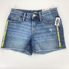 Old Navy Girls Distressed Frayed Hem Color Stitch Trim Denim Shorts Size 5 NEW