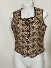 Y2k Nude Mesh Embroidered Corset Lace Tank S Whimsigoth Fairy Witchy READ