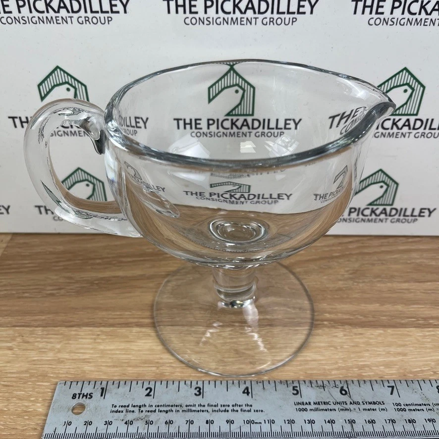 Clear Glass Footed Gravy Boat Sauce Pitcher with Handle and Pedestal Base - Image 4 of 4