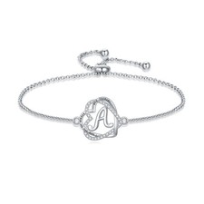 Heart Initial Bracelet Gifts for Women Sterling Silver Initial A Letter Brace...