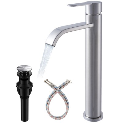 Vessel Sink Faucet Brushed Nickel, Waterfall Tall Bathroom Faucet, Single Han...