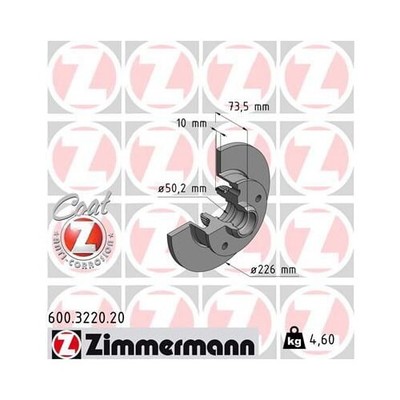 2x ZIMMERMANN Bremsscheibe COAT Z Hinterachse Ø 226mm für VW 600.3220.20