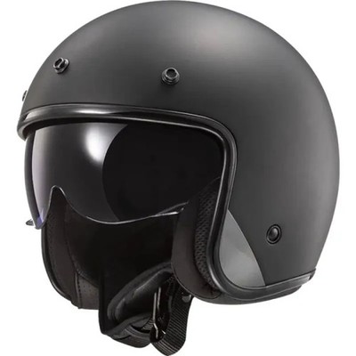 Vintage Cafe Race LS2 HELMETS BOB II Visor JET Helmet - MATTE BLACK Front Size S