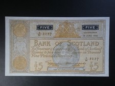 EARLY DATE 1950 BANK OF SCOTLAND £5 BANKNOTE FRESH EF~LARGER TYPE