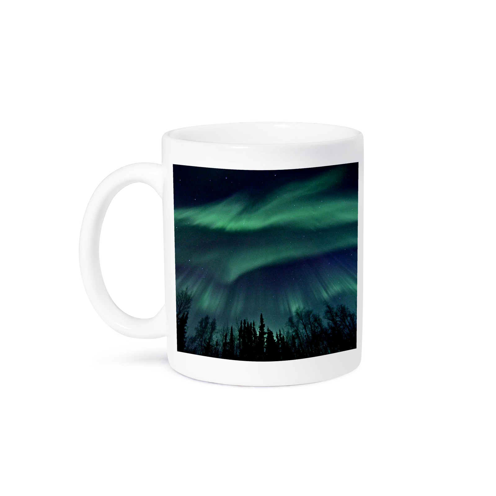 3dRose Green Northern Lights Mug with Dark Blue Night Sky Design