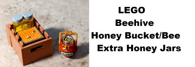 LEGO Beehive Honey Jars Lids BEE Honey Bucket Printed Handle Extra Jars Bee HIVE