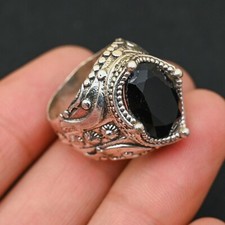 Black Onyx Men's Ring 925 Sterling Silver Handmade-Statement Ring All Size-BJ119