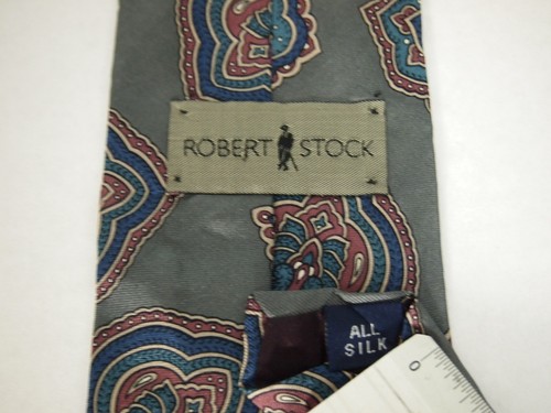 Robert Stock Herren Krawatte Krawatte Grau Rosa Blau Geometrisch 55" Kurz 100% Seide - Bild 3 von 4