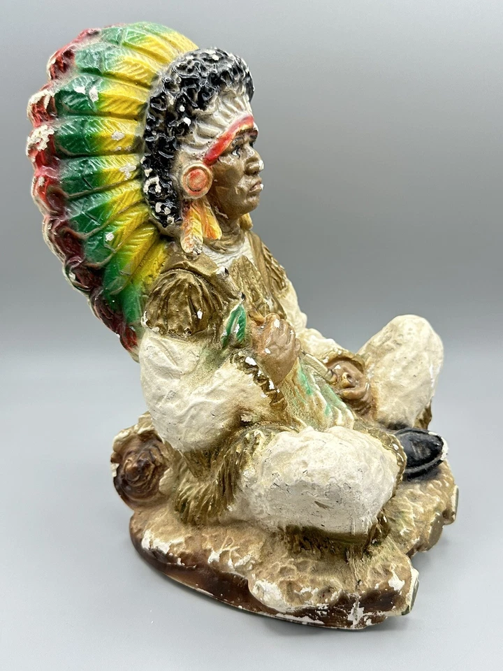"Escultura de tiza de jefe nativo americano con pipa de paz de colección de 9 pulgadas" Foto 3 de 4