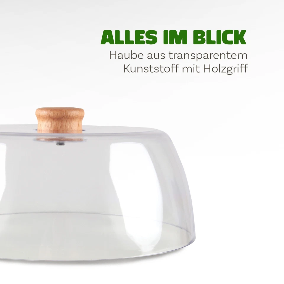 Kuchenplatte aus Holz ⌀ 24cm Servier- und Käseplatte mit Abdeckhaube für Speisen - Bild 4 von 4