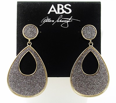 ABS by Allen Schwartz Gray Glitter Texture Gold-Tone Open Teardrop Earrings $50 
