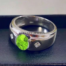 Peridot Oval Cut Gemstone With 925 Sterling Silver Ring For Men's #A489