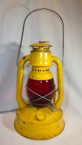 Vintage Dietz Lantern Little Wizard Yellow With Red Glass Globe a
