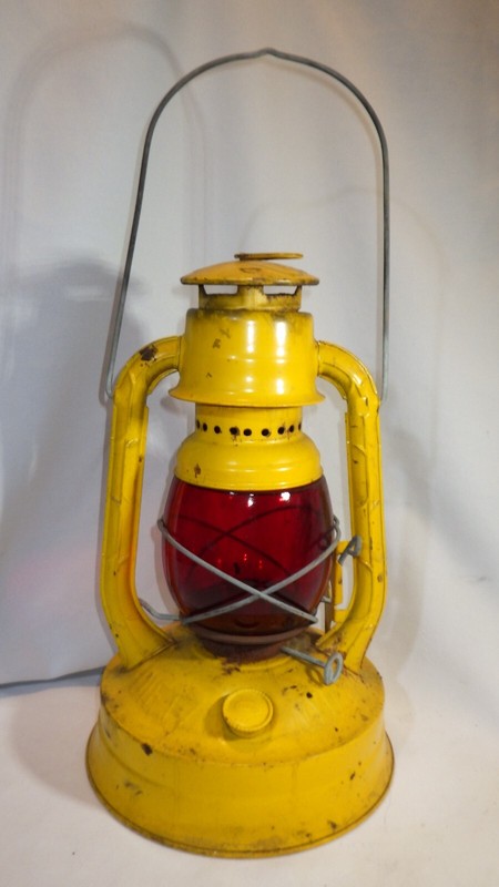 Vintage Dietz Lantern Little Wizard Yellow With Red Glass Globe a
