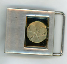 Belt Buckle Lee Ny Vintage Usa Tennis Rackets Dress Silver Tone Sports Unisex