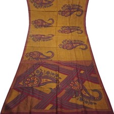 Vintage Brown Sarees 100 Pure Silk Paisley Printed Indian Sari 5YD Craft Fabric