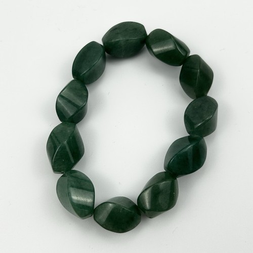Genuine Nephrite Jade Chunky Beaded Stretch Bracelet Natural Stone Statement - Picture 3 of 7
