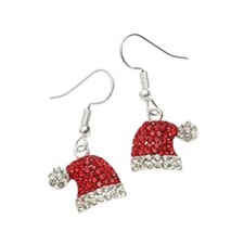 Zircon Rhinestone Holiday Christmas Hat Dangle Earrings - New