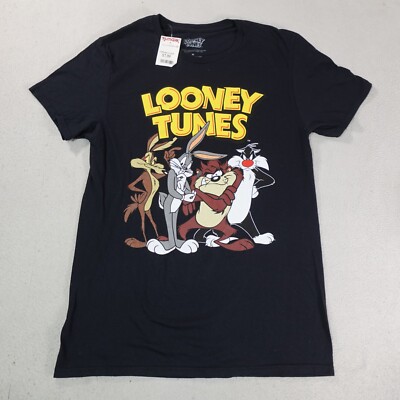 Looney Tunes Shirt Mens Medium Black Bugs Bunny Willie Coyote Graphic Tee New
