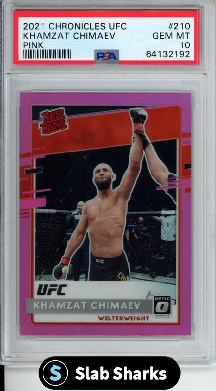 2021 PANINI CHRONICLES UFC KHAMZAT CHIMAEV RATED ROOKIE OPTIC PINK #210 PSA 10