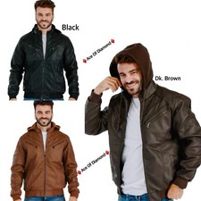 Mens PU Leather Zipper Hooded Jacket Biker Casual Style