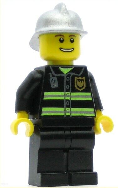 LEGO Town Minifigure Fire - Reflective Stripes, Silver Fire Helmet (Genuine)