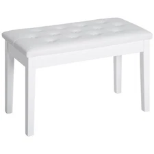 Piano Bench w/ Storage Solo Duet Tufted Seating Leather Padded Piano Seat, White