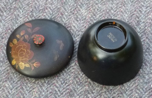 Antique Japanese Bowl Makie Lacquer Tea Ceremony Peony Butterfly Folk Art Japan - Picture 5 of 7