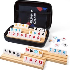 Rummy Cube Game Set with 4 Wooden Racks,106 Rummy Tiles and Portable Case,Classi