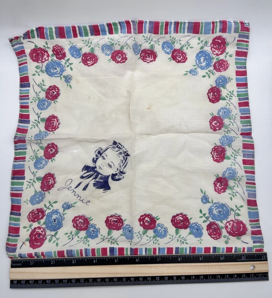 Pañuelo antiguo para dama nombre Jennie años 40’s 12x12 floral Foto 2 de 4