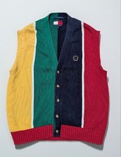 Y2K vintage 1990s sweater vest TOMMY HILFIGER cotton L preppy COLORBLOCK striped