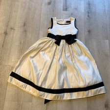 Sugar Plum Girls' Ivory Black Formal Satin A-Line Dress Bow Accent