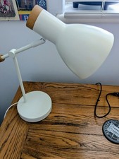 Pair of Cohen Table lamps form made.com white and wood 34cm h 13cm w E14 bulb