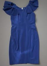 Vera Wang Women’s Blue Sheath Dress Sz 10 Ruffle Sleeve Knee Length Zip