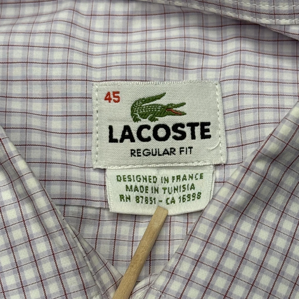 Camisa social masculina Lacoste 45 xadrez roxo ajuste regular manga longa botão frontal - Imagem 4 de 4