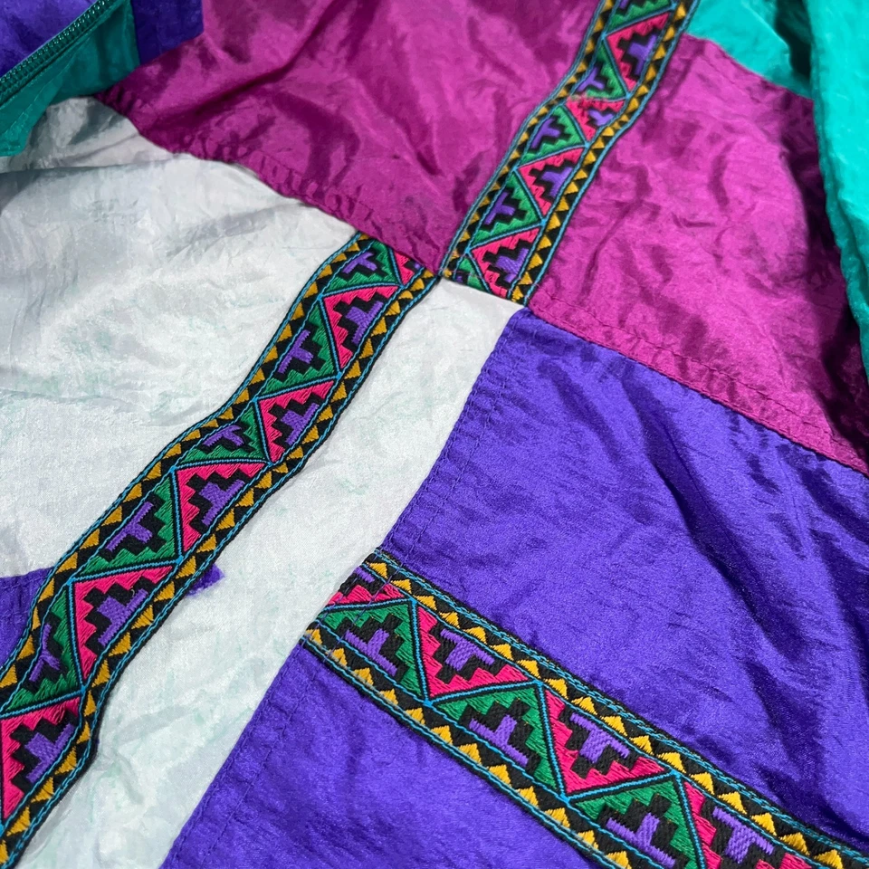 Chaqueta deportiva vintage Bocoo para mujer pequeña verde púrpura azteca rayas años 90 Hong Kong Foto 3 de 4