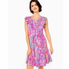 Lilly Pulitzer Golda Flutter Sleeve Pink Isle Shell Me Something Good Dress M