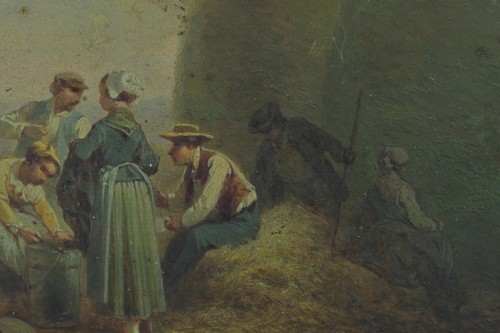 Beau tableau ancien CAMPAGNE Normandie Repas travaux des champs Meules SAURFELT - Photo 5/12