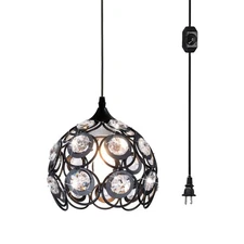 Plug in Crystal Pendant Light Black Metal Mini Chandelier with 13 12ft Cord and