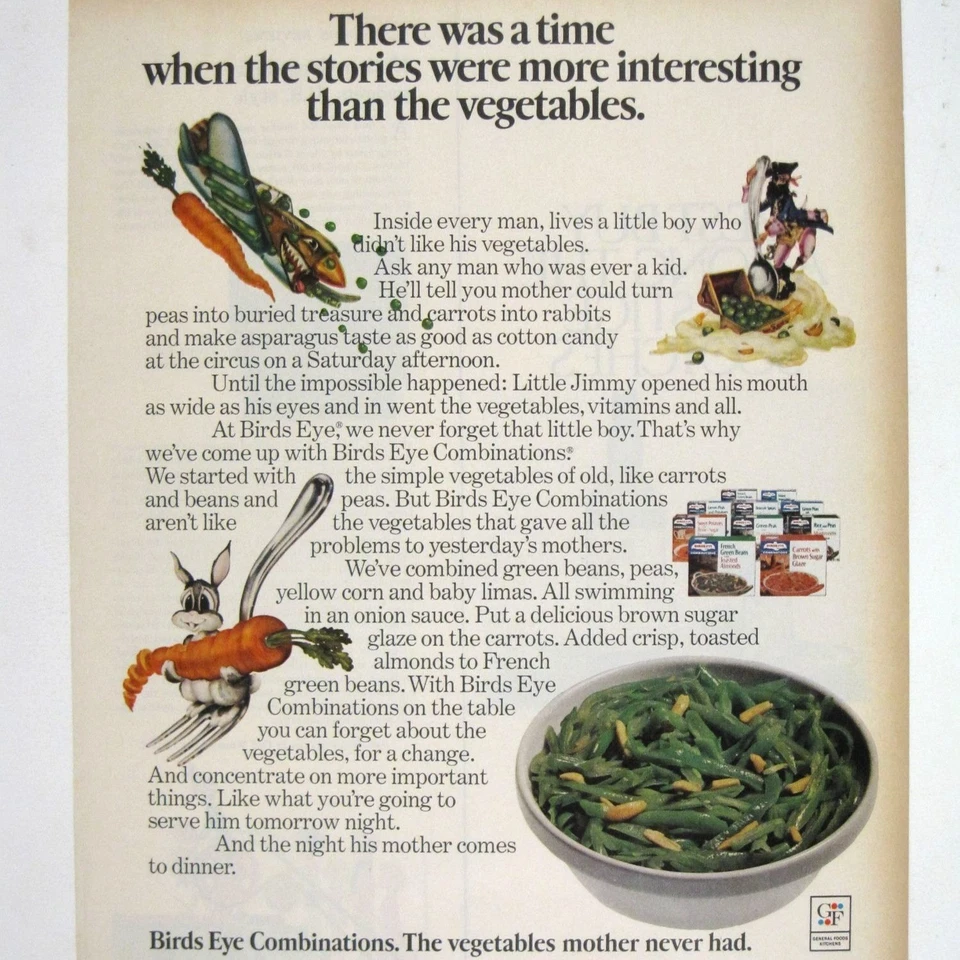 Реклама замороженных овощей птичий глаз 1970-е винтажная печатная реклама кухонный декор - Изображение 2 из 2