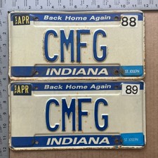 1989 Indiana vanity license plate pair CMFG Ford Chevy Dodge 17729