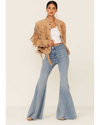 Women Western Cowboy Suede Fringe Jacket Native American Leather Bone Beads Coat